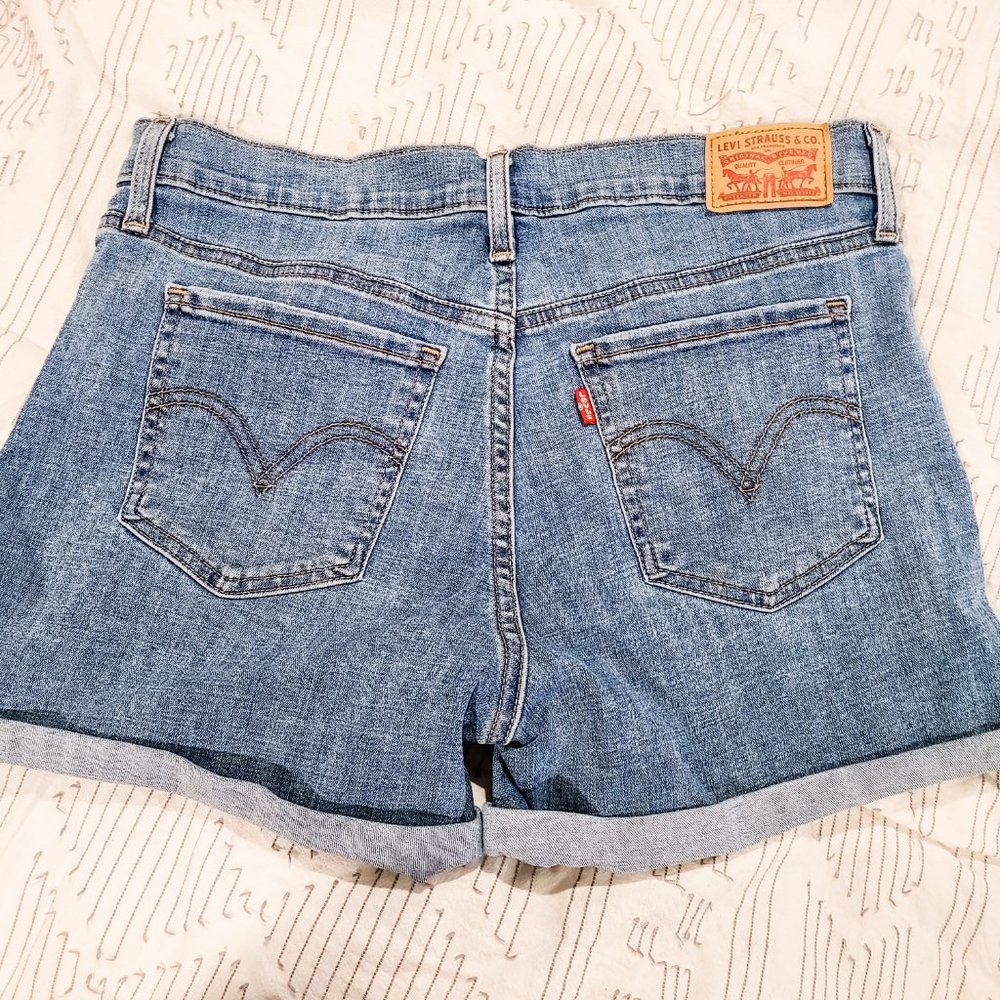 Mid Rise Midi Distressed Shorts - Picture 2 of 3
